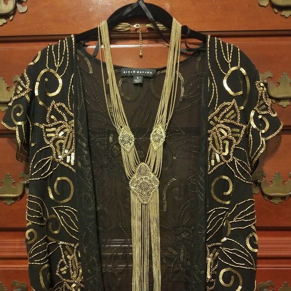 Aidan Mattox Black Sequined Shawl - Picture 7 of 8